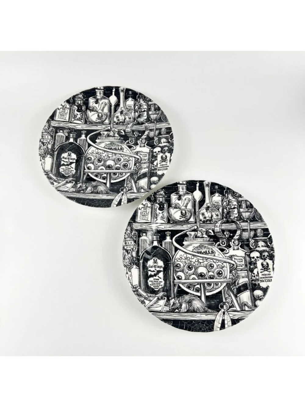 Royal Wessex England Halloween Black White Porcelain 2 Dinner Plates Apothecary